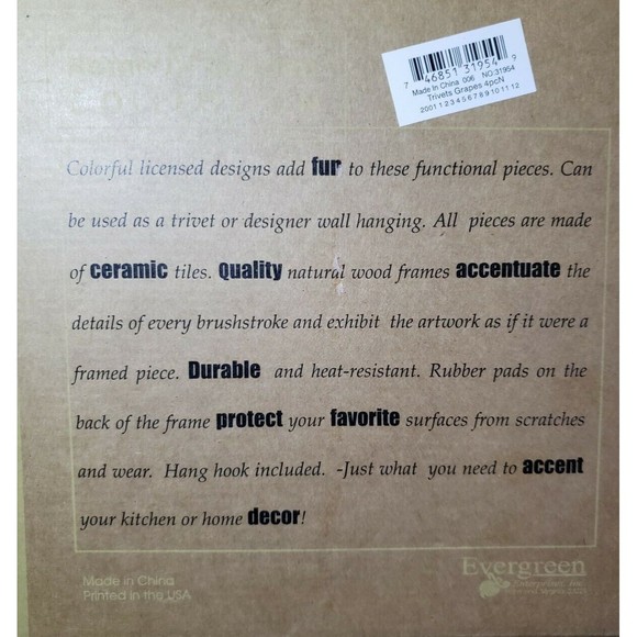 Decorative Tile Trivet Grapes Wine Lover Gift Wood Framed Hot Plate Chenin Blanc - Picture 3 of 3